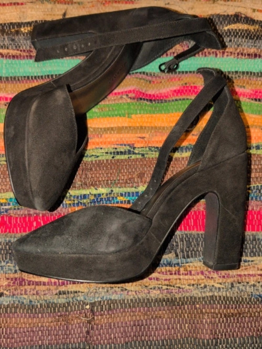 Suede Ankle Strap Platform Pumps